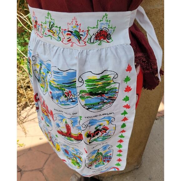 Vintage An Original Yucca Print Cactus Cloth (?) Half Apron Canada Souvenir Map - Picture 3 of 8